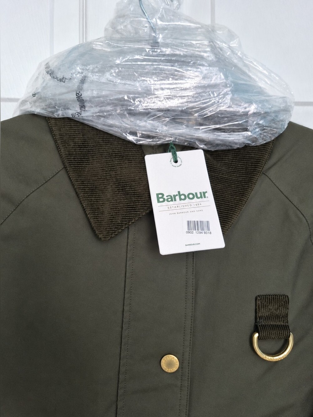 Barbour Phoebe Casual Cropped Jacket Olive Green Corduroy Trim Size US 6 - Picture 10 of 10
